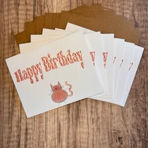 Greeting Cards Birthday Card Cat Lover Pink Kitty 6 w/Envelopes Custom Art NEW